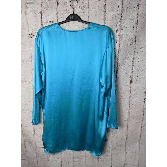 Victorias Secret Gold Label Sz L 100% Silk Button Night Shirt Gown Blue Vintage - Picture 4 of 8